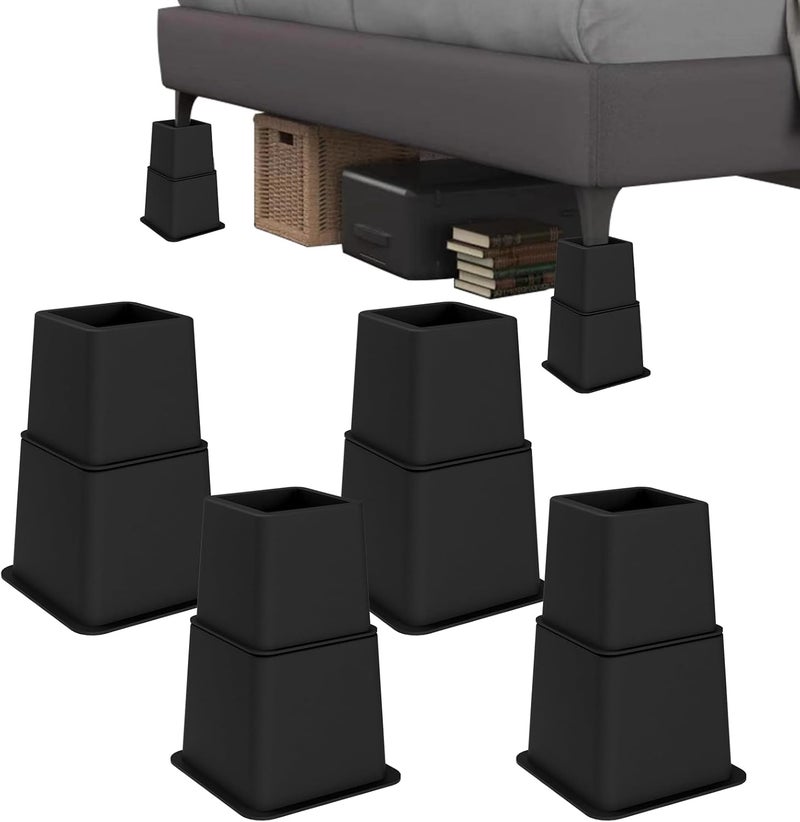 Demiwise Heavy Duty Bed Risers - Set of 4 Adjustable Furniture Risers, Elevation Heights of 3, 5 & 8 Inches, Supports Up to 1,300 lbs for Bed, Couch, Table & Chair - Image 1